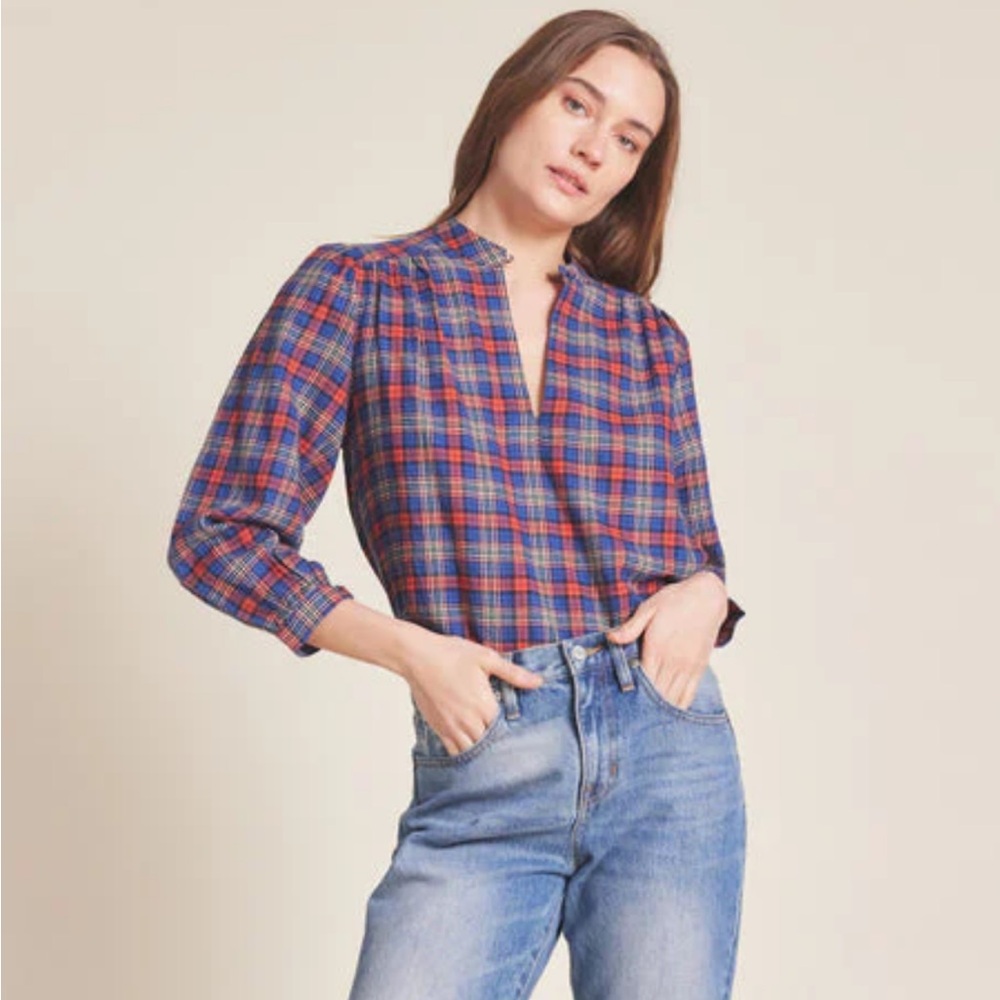 Bailey Blouse in Crosby plaid by Trovata Birds of Paradise size medium